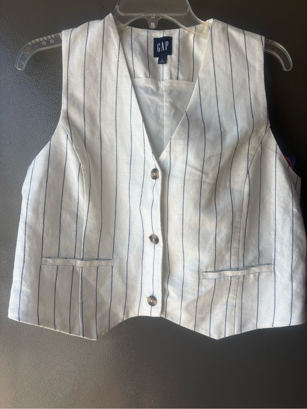 GAP White Vest with Navy Pinstripes